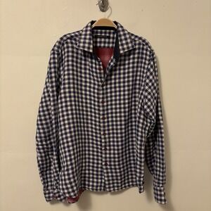 Hammer Made Button Down Shirt 100% Cotton Gauze Gingham Blue White XL